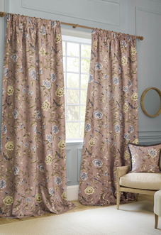 Porcelain Garden Pencil Pleat, Blush - Ready Made Curtains